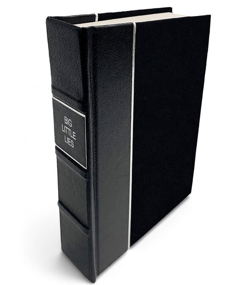 Big Little Lies by Liane Moriarty - All-Black Leather-Bound Book - angled front-and-spine hero view