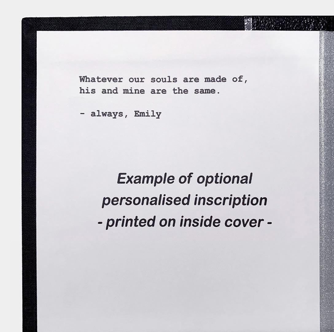 Gulliver's Travels by Jonathan Swift - All-Black Leather-Bound Book - personalized inscription example