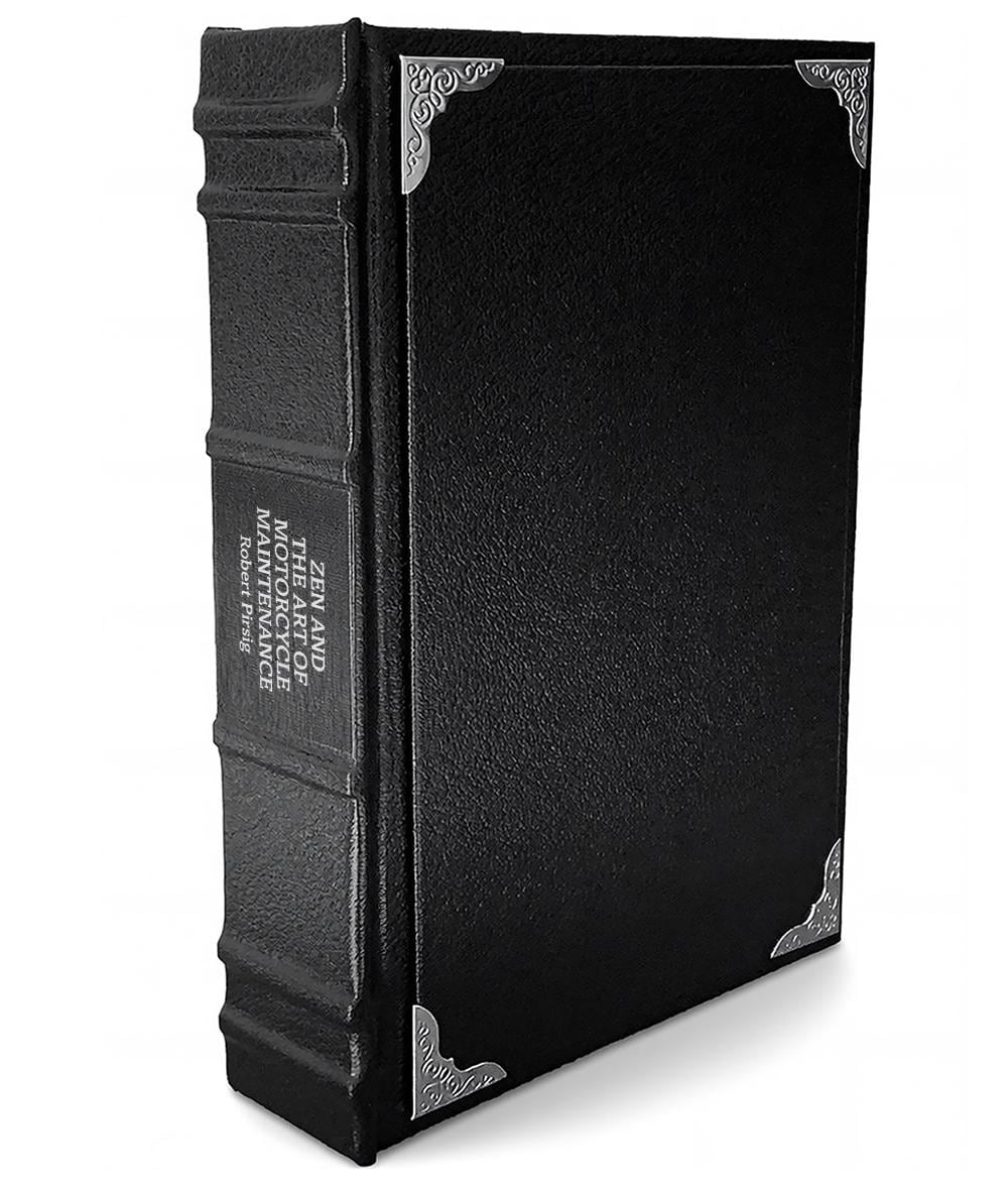 Zen And The Art Of Motorcycle Maintenance by Robert Pirsig - Luxury Gothic Leather-Bound Book - angled front-and-spine hero view