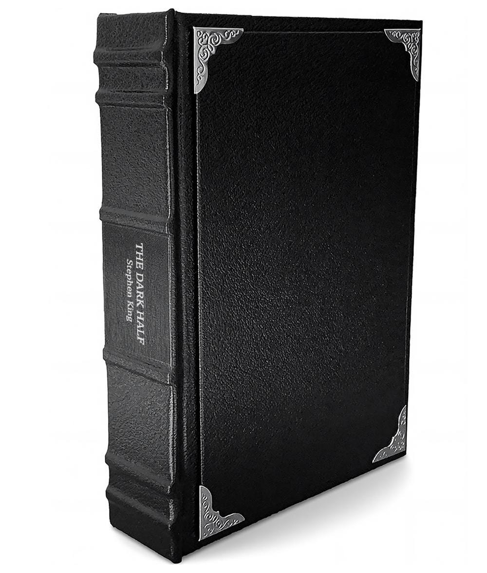 The Dark Half by Stephen King - Luxury Gothic Leather-Bound Book - angled front-and-spine hero view