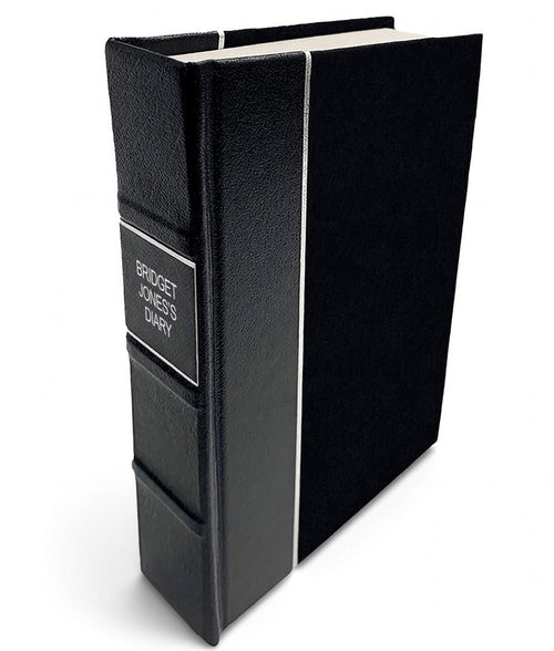 Bridget Jones's Diary by Helen Fielding - All-Black Leather-Bound Book - angled front-and-spine hero view