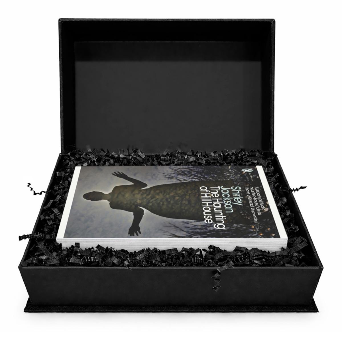 The Haunting of Hill House by Shirley Jackson - Clamshell Book Edition - open case with paperback